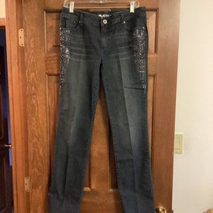 Woman's Chico's Size 0R (4R) Blue Platinum Beaded Jeans